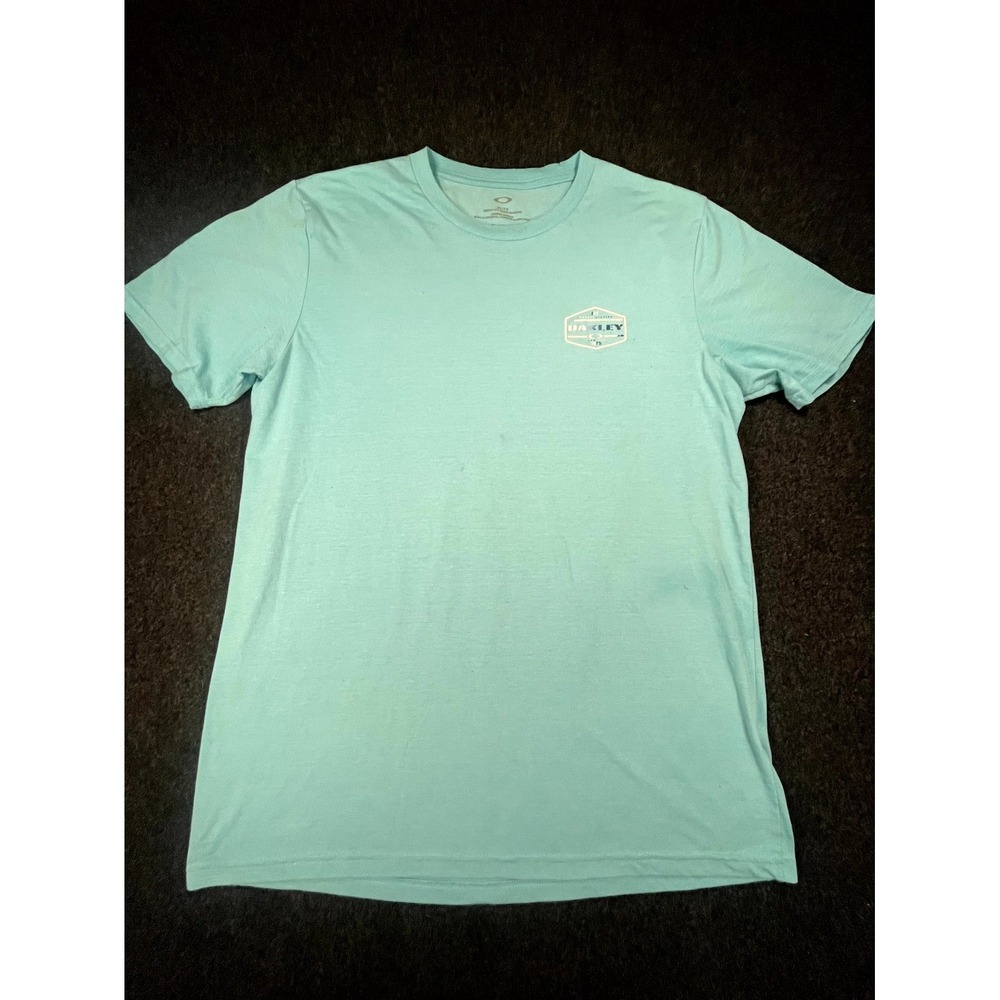 Oakley Regular Fit T Shirt Mens XL Aqua Graphic Print Crew Neck Casual Wear